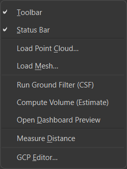 View menu: panels, language, viewer options